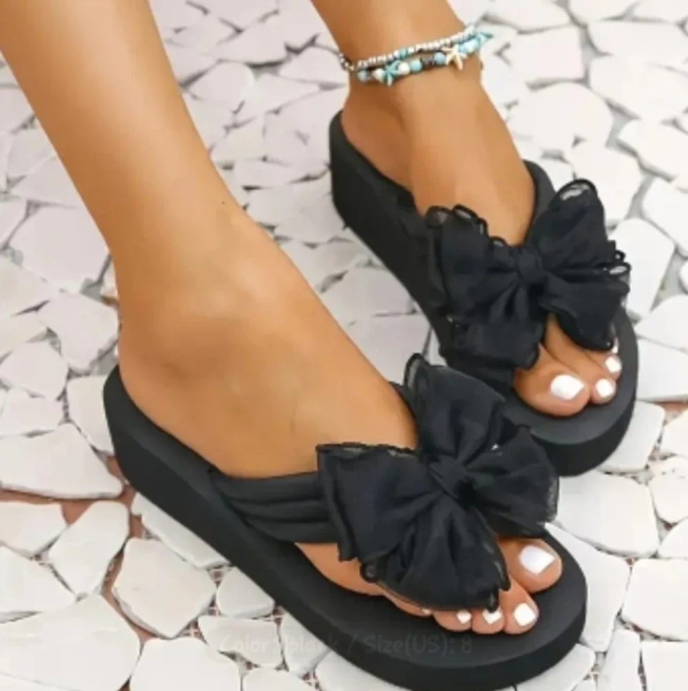 Bowknot Wedge Platform Flip flops